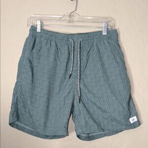 Katin green palm tree print 5” drawstring waist lined swim trunks size large